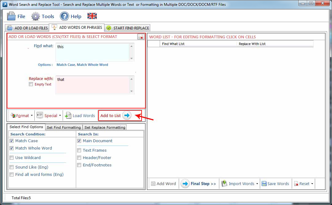 Word Search and Replace Tool